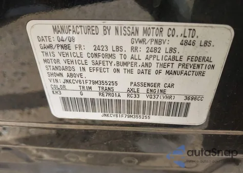 2009 Infiniti G37X from USA, damaged, VIN JNKCV61F79M355255